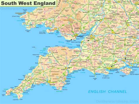 Map of South West England - Ontheworldmap.com