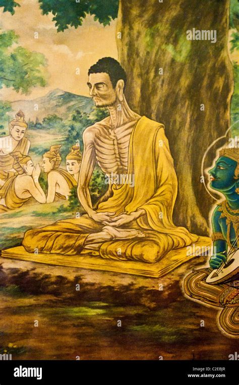 Skeleton like fasting Buddha painting in Chinese Mahayana Buddhist ...