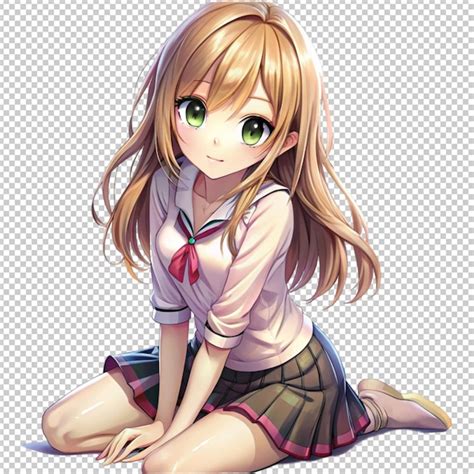 Premium PSD | Cute anime girl sitting on transparent background