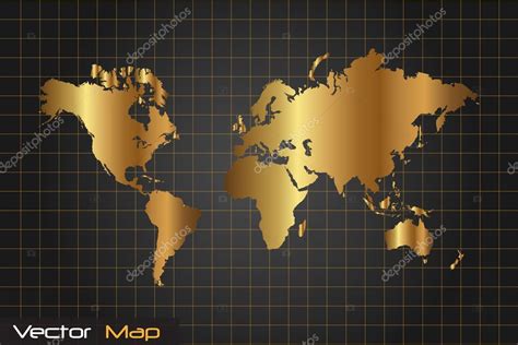 Gold and Black World Map Vector Illustration Stock Vector by ...