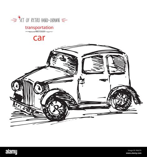 Hand-drawn vintage transport car. Quick ink sketch. Vector black ...