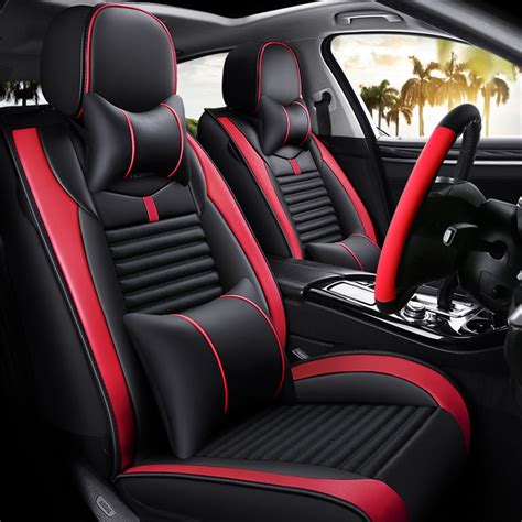 Car 5 Seat Covers PU Leather Auto Seat Covers of Headrests Split Rear ...