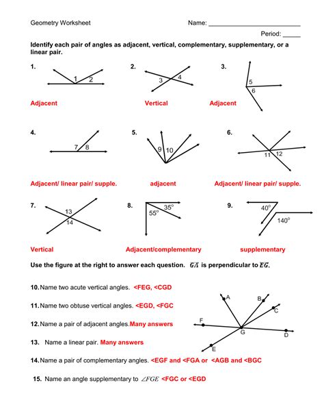 Identifying Angle Pairs Worksheet Answers - Angleworksheets.com