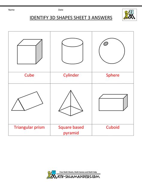 3D Shapes Printable Worksheet