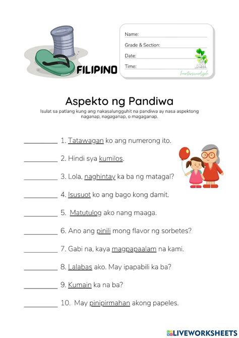 Casibu - EdForm (Aspekto ng Pandiwa) Interactive Worksheet – Edform