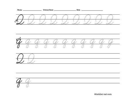 Free Printable Cursive Letter Q Worksheet