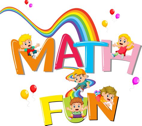 Font design for word math is fun with kids sliding on the rainbow ...