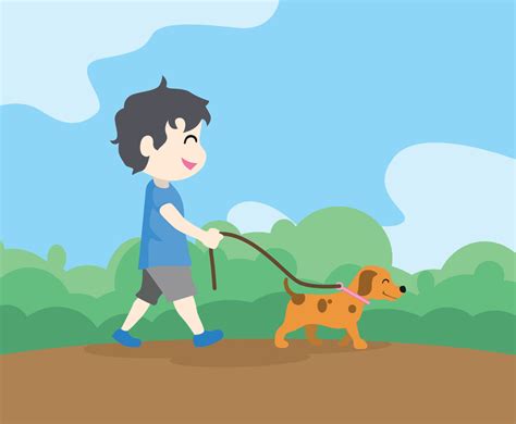 Walking With A Puppy Vector Vector Art And Graphics