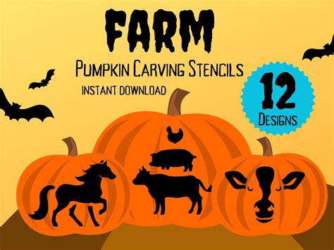 Farm Animal Pumpkin Carving Stencils 12 Unique Halloween Jack O'lantern ...