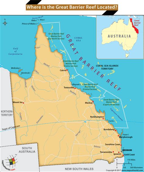 Map Showing Location of the Great Barrier Reef - Answers