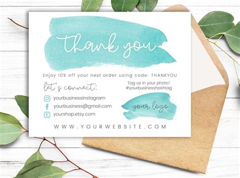 Turquoise Printable Business Thank You Card Template Thank | Etsy