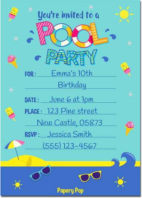 30 Pool Party Invitations with Envelopes - Kids Birthday Party Invitat ...