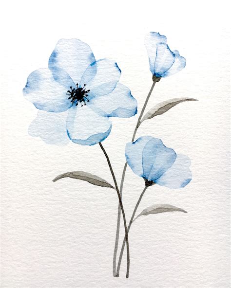 Blue translucent flowers. : Watercolor