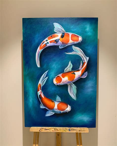 Koi Fish Painting Feng Shui Good Luck Painting Handmade - Etsy