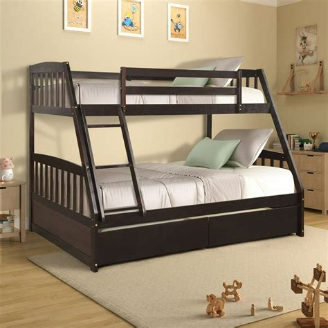 Solid Wood Twin over Full Bunk Bed with 2 Storage Drawers,Bed Frame ...