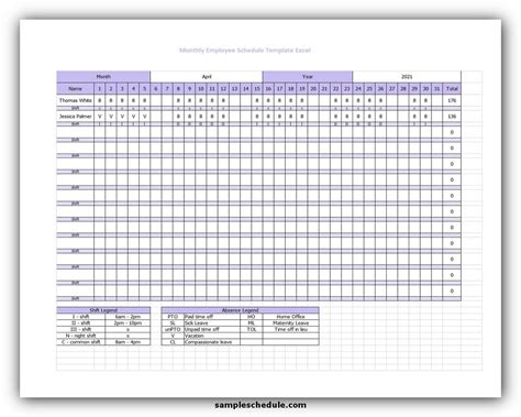 5 Perfect Monthly Employee Schedule Template Excel - sample schedule