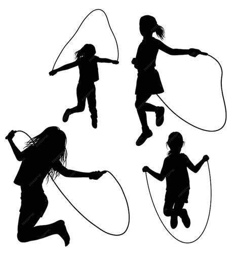 Premium Vector | Male and female child skipping rope sport silhouette