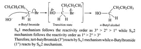 tert-Butyl Bromide reacts with aq. NaOH by SN1 mechanism while n-butyl ...