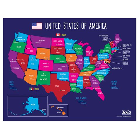 USA Map with State Capitals Poster - 17"x22" - Laminated — ZoCo Products