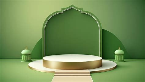 Green soft pastel podium ramadhan Background. islamic ornament on green ...