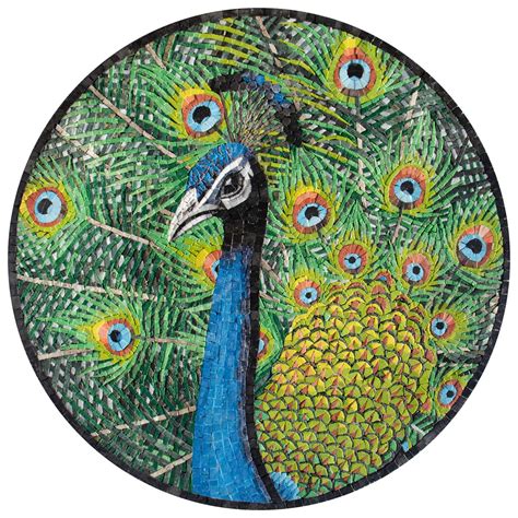 Round Peacock Mosaic - Mosaic Natural