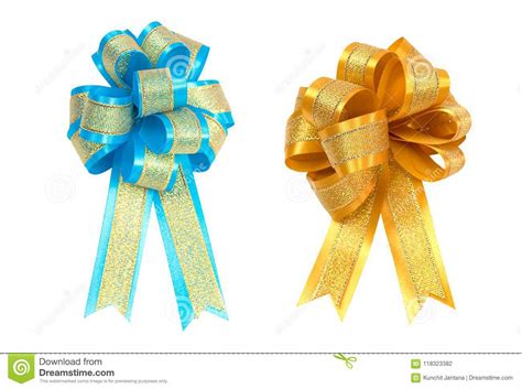 Set of gold ribbon bow. stock photo. Image of object - 118323382