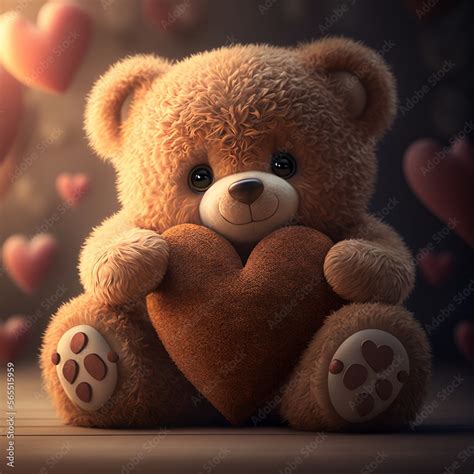 Cute teddy bear with heart Stock Illustration | Adobe Stock