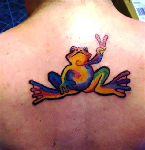 Colorful Peace Frog Tattoo Idea