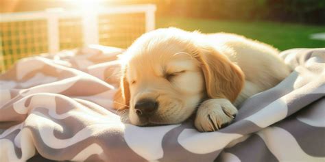 A golden retriever puppy sleeping on the blanket 23386809 Stock Photo ...