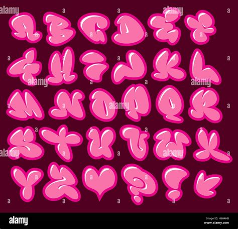 Graffiti Bubble Gum Pink Vector Fonts With Gloss And Color Outline