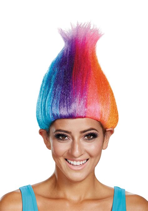 Rainbow Colored Troll Wig for Adults