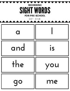 Preschool 100 Sight Words List