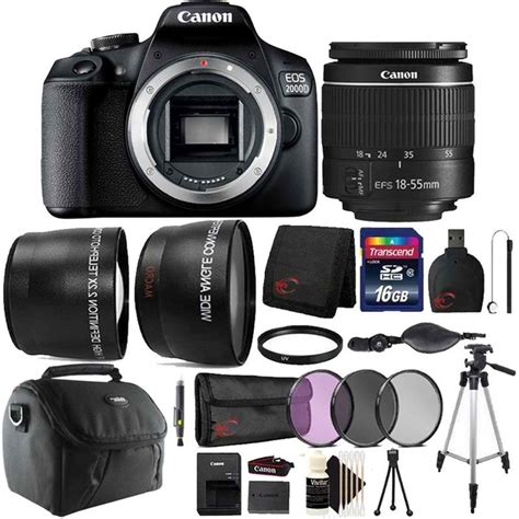 Canon EOS 2000D 24.1MP DSLR Camera + 18-55mm Lens + 16GB Accessory ...