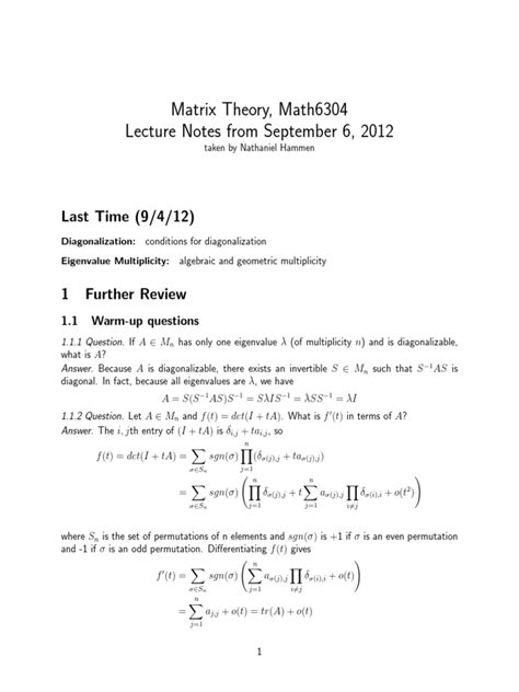 Matrix Theory PDF | PDF | Eigenvalues And Eigenvectors | Mathematical ...