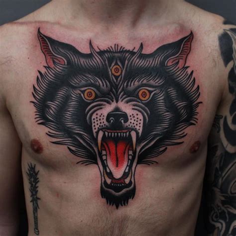 Black Wolf Face Tattoo