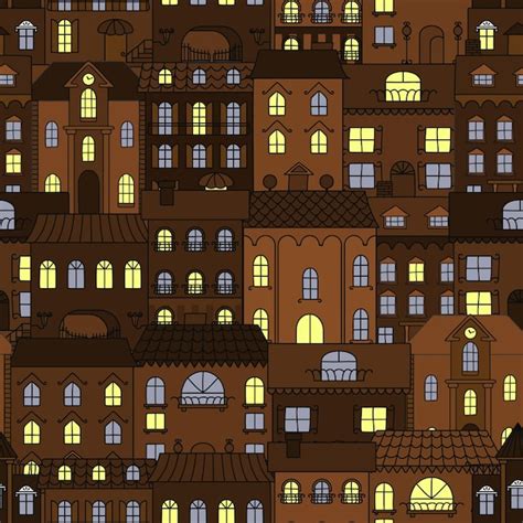 Premium Vector | Old town at night retro seamless pattern