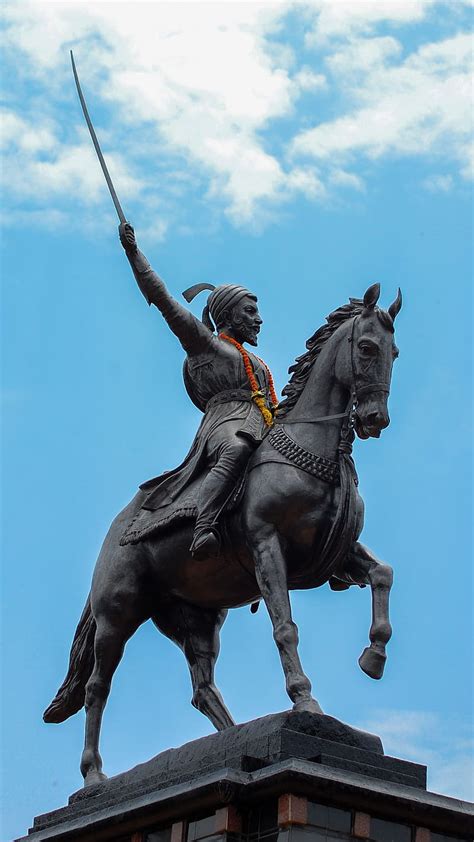 Shivaji Raje Bhosle Statue With Blue Sky Background Chhatrapati