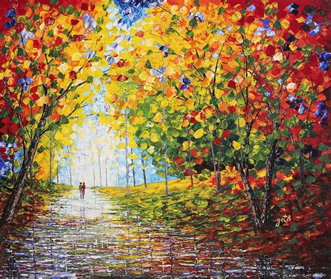 After Rain Autumn Reflections Acrylic Palette Knife Painting Painting ...