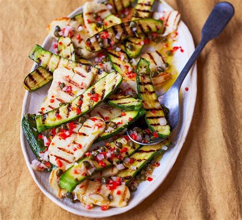 Grilled courgette & halloumi salad with caper & lemon dressing recipe ...