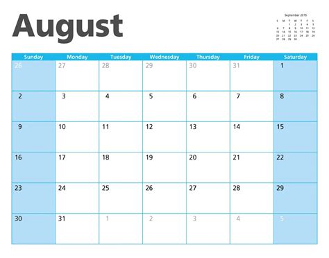 August 2015 Calendar Page Free Stock Photo - Public Domain Pictures