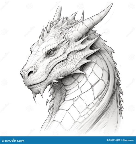 Detailed Dragon Head Portrait Drawing in Fantasy Style Stock ...