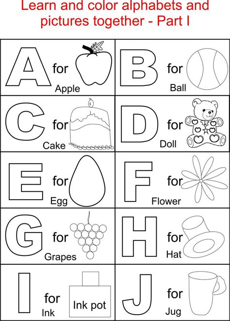 Alphabet Part I coloring printable page for kids