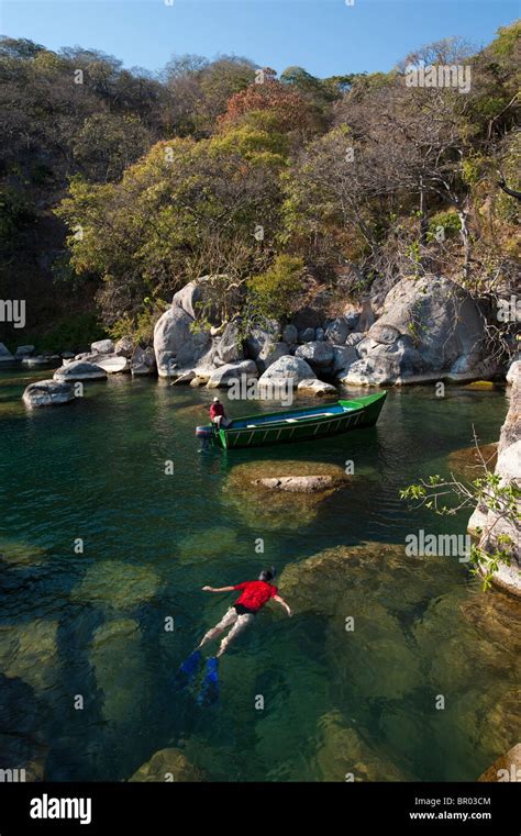 Snorkeling at Mumbo island, Lake Malawi National Park, Malawi Stock ...