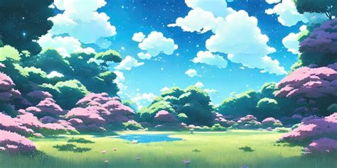 Premium Photo | Natural anime landscape with bright sky and juicy colors