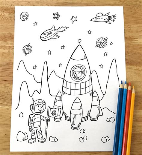 Cute Space Coloring Page Set Downloadable PDF Files - Etsy