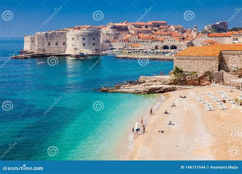 The Beautiful Banje Beach and Dubrovnik City Editorial Stock Image ...