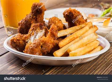 Crisp Crunchy Golden Chicken Wings With Chips Stock Photo 279523451 ...