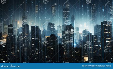 A rainy cityscape at night stock image. Image of generated - 291077123