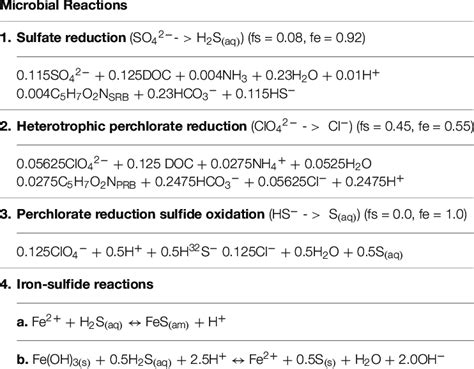 | Microbial and iron-sulfide reactions modeled. | Download Table