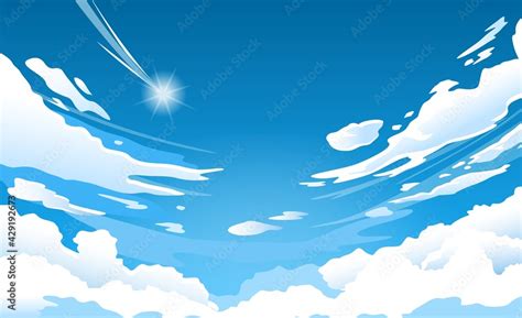 Anime sky. Cloud in blue heaven in sunny summer day, cloudy beautiful ...